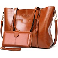  - Bolsos de Mujer Bolso Bandolera Tote Grande De Hombro Bolsos PU Cuero Bolsos Billetera 2pcs Set (Marrón)